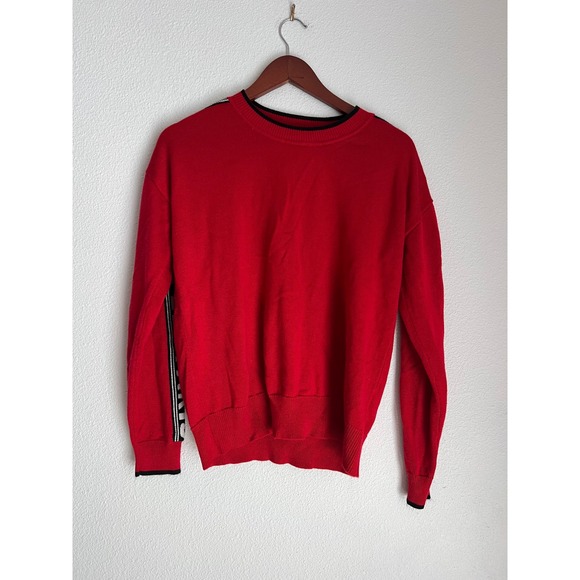 Karl Lagerfeld Paris Red Logo Stripe Crewneck Sweater Pullover - Picture 1 of 4